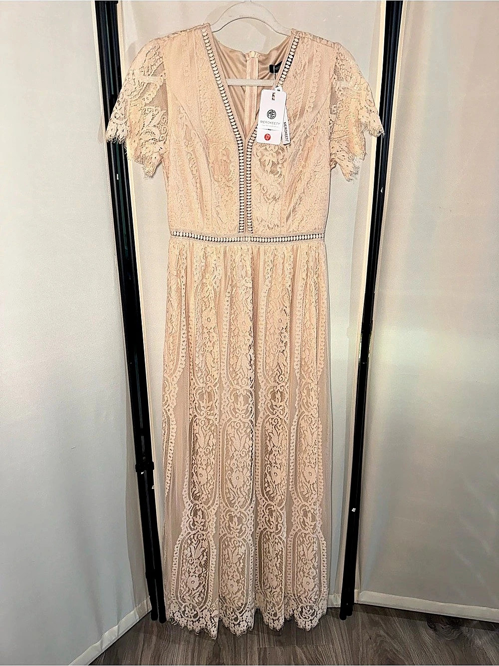 Merokeety Floral Lace Bridesmaid Maxi Dress Pink NWT